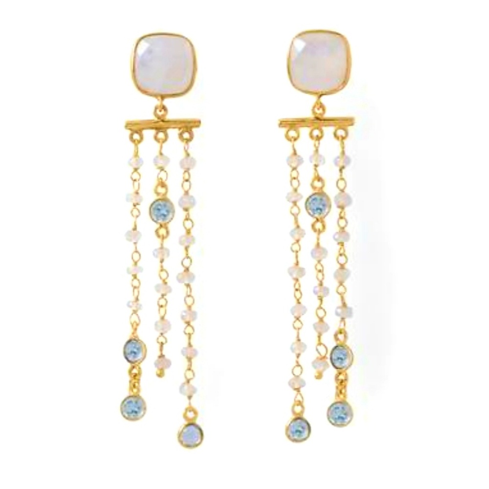 14KT GOLD PLATED RAINBOW MOONSTONE EARRINGS